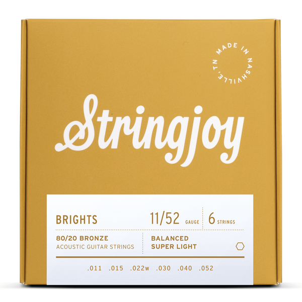 Stringjoy BB1152 Brights Acoustic Guitar String Set 80/20 Bronze 11-52
