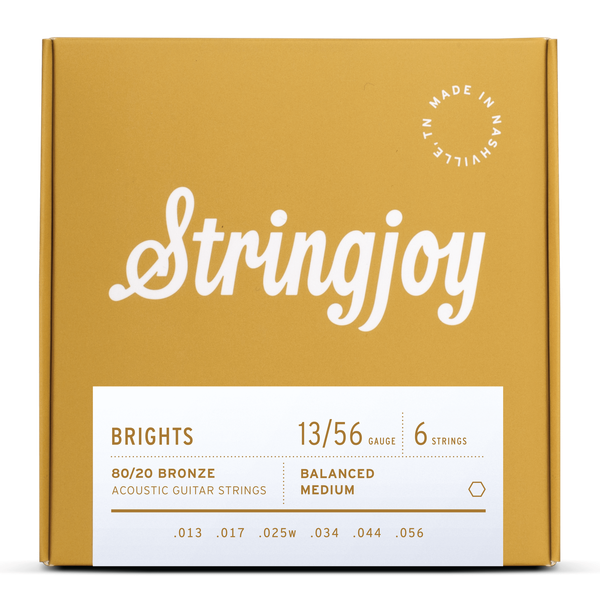 Stringjoy BB1356 Brights Acoustic Guitar String Set 80/20 Bronze 13-56