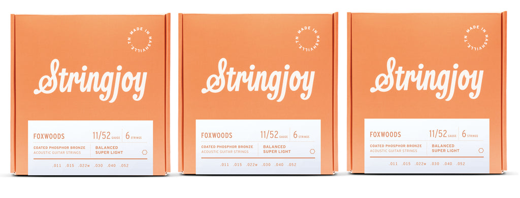 Stringjoy FW1152 Foxwoods Coated Acoustic Guitar String Set Phosphor Bronze 11-52 (3-Pack)