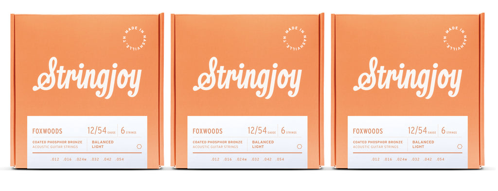 Stringjoy FW1254 Foxwoods Coated Acoustic Guitar String Set Phosphor Bronze 12-54 (3-Pack)