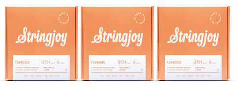 Stringjoy FW1254 Foxwoods Coated Acoustic Guitar String Set Phosphor Bronze 12-54 (3-Pack)
