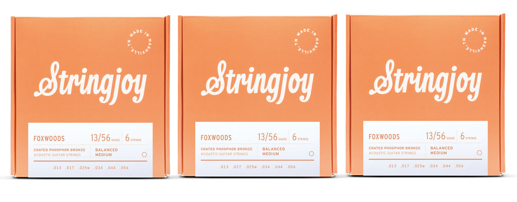 Stringjoy FW1356 Foxwoods Coated Acoustic Guitar String Set Phosphor Bronze 13-56 (3-Pack)