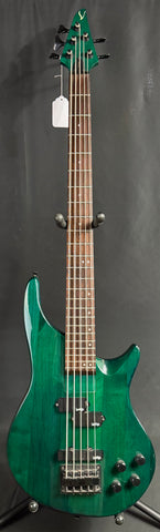 1980's Vantage V755B Active 5-String Bass Guitar Turquoise Finish