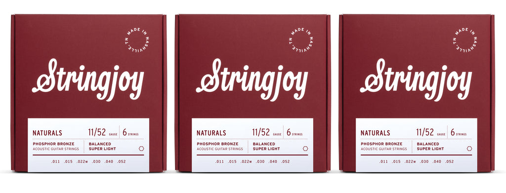 Stringjoy NB1152 Naturals Acoustic Guitar String Set Phosphor Bronze 11-52 (3-Pack)