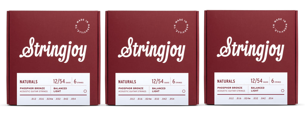 Stringjoy NB1254 Naturals Acoustic Guitar String Set Phosphor Bronze 12-54 (3-Pack)