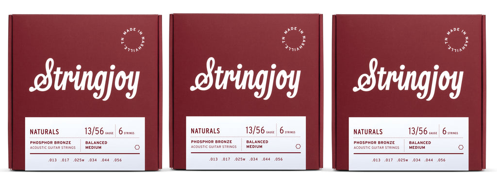 Stringjoy NB1356 Naturals Acoustic Guitar String Set Phosphor Bronze 13-56 (3-Pack)
