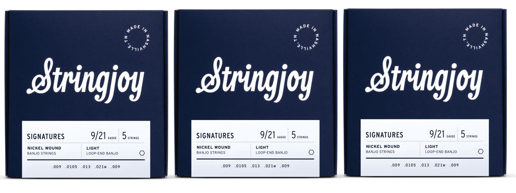 Stringjoy NW0921 Signatures Banjo String Set Nickel Wound 9-21 (3-Pack)