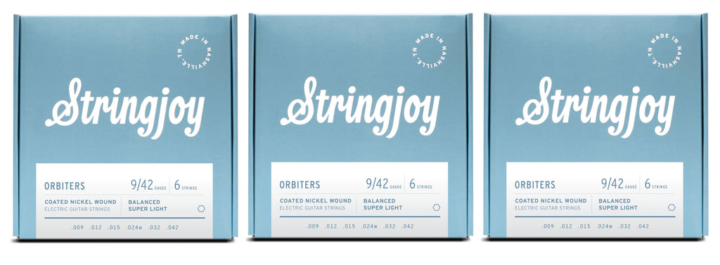 Stringjoy OR0942 Orbiters Coated Balanced Electric Guitar String Set 9-42 (3-Pack)