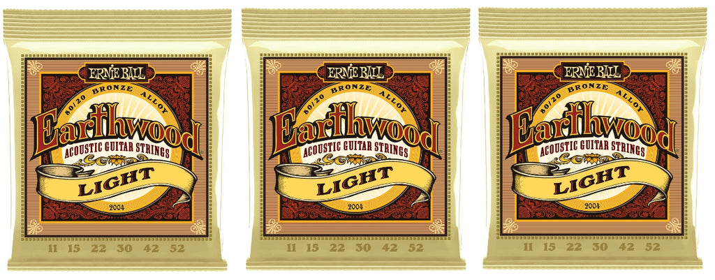 Ernie Ball 2004 Earthwood Acoustic Guitar Strings Light Bronze 11-52 (3-Pack)