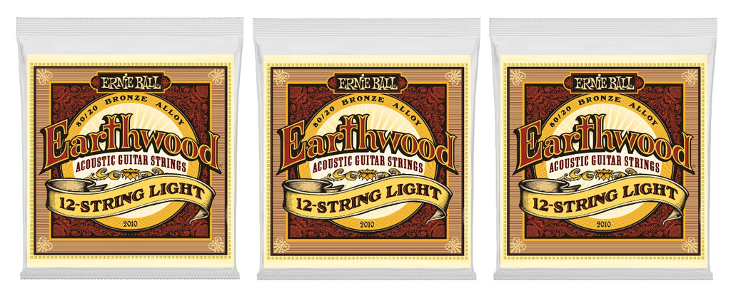 Ernie Ball 2010 Earthwood 12-String Acoustic Guitar Strings Light Bronze 9-46 (3-Pack)