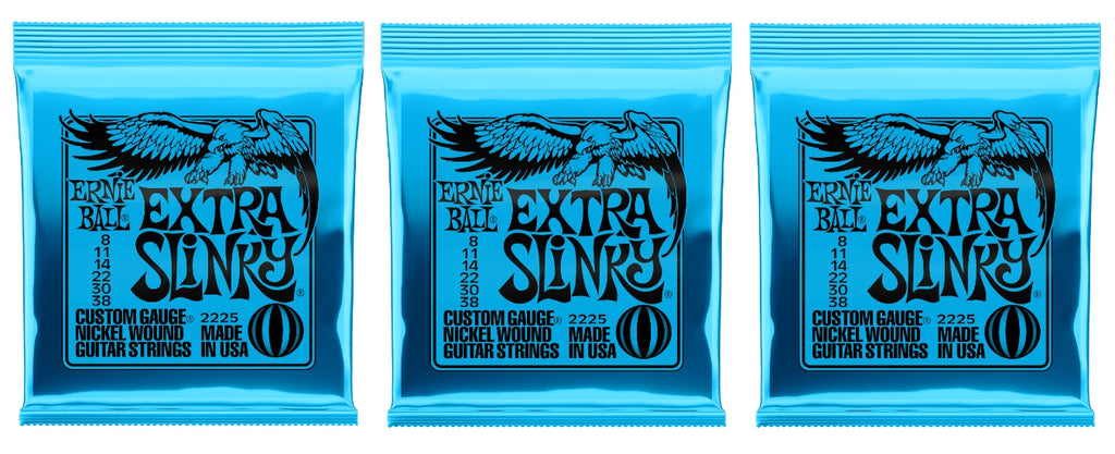 Ernie Ball 2225 Extra Slinky Nickel Electric Guitar Strings 8-38 (3-Pack)