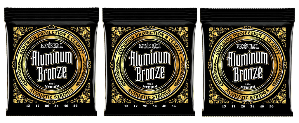 Ernie Ball 2564 Aluminum Bronze Acoustic Guitar Strings Medium 13-56 (3-Pack)