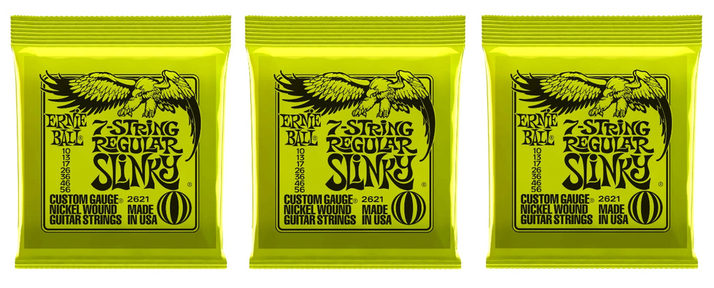 Ernie Ball 2621 7-String Regular Slinky Nickel Electric Guitar Strings 10-56 (3-Pack)