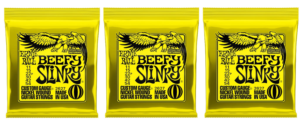 Ernie Ball 2627 Beefy Slinky Nickel Electric Guitar Strings 11-54 (3-Pack)