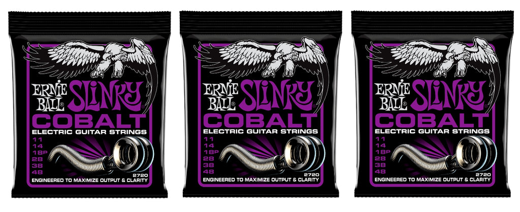 Ernie Ball 2720 Cobalt Power Slinky Electric Guitar Strings 11-48 (3-Pack)