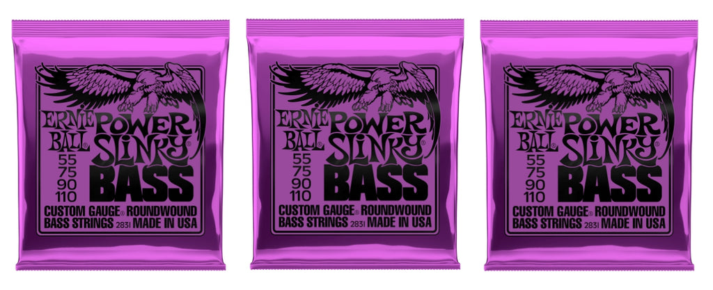 Ernie Ball 2831 Power Slinky Electric Bass Guitar Strings 55-110 (3-Pack)