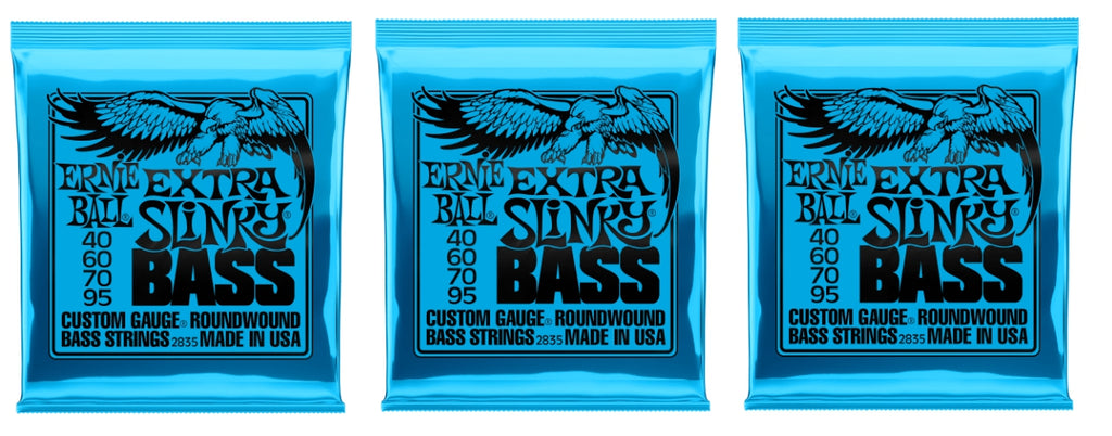 Ernie Ball 2835 Extra Slinky Electric Bass Guitar Strings 40-95 (3-Pack)