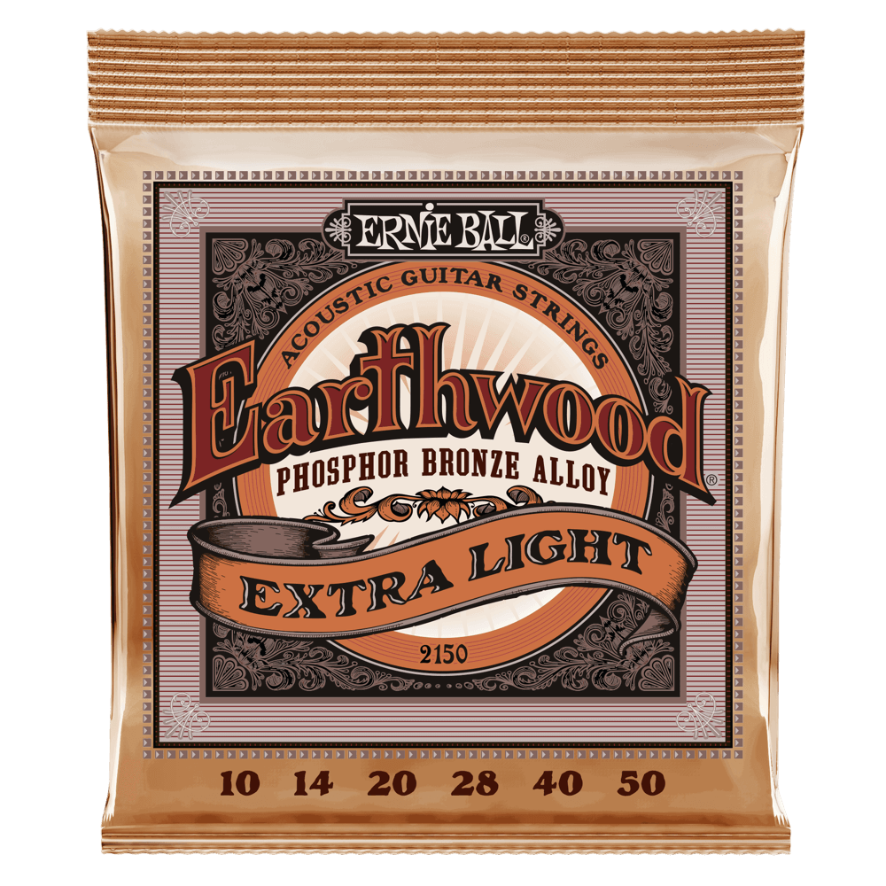 Ernie Ball 2150 Earthwood Acoustic Guitar Strings Phosphor Bronze Extra Light 10-50
