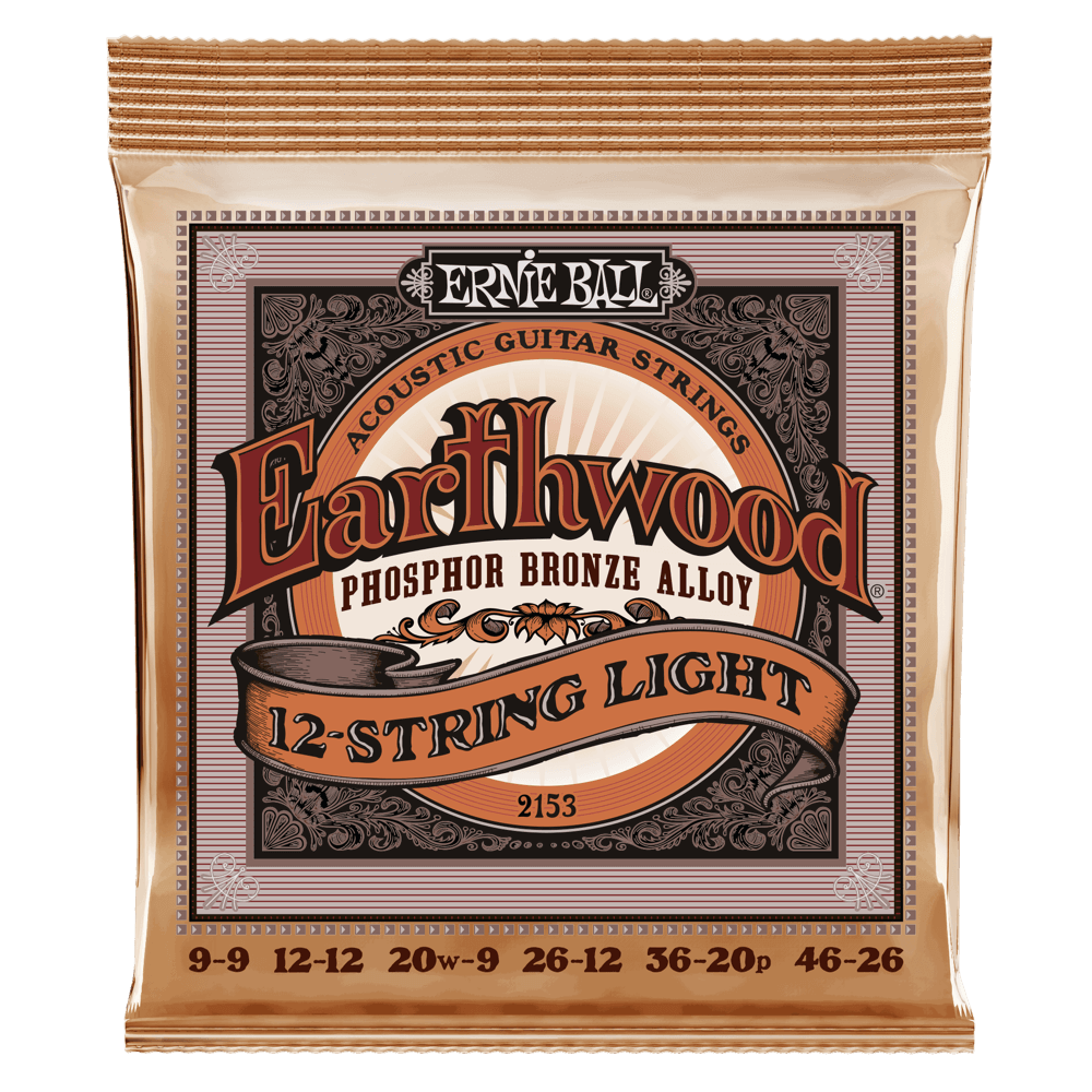 Ernie Ball 2153 Earthwood 12-String Acoustic Guitar Strings Phosphor Bronze Light 9-46