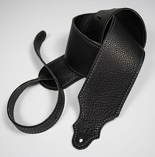 Franklin Straps 4C-BK-S Purist 3" Leather Guitar Strap - Black w/ Silver Stitching