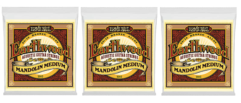Ernie Ball 2065 Earthwood Mandolin Strings Medium 80/20 Bronze 10-36 (3-Pack)