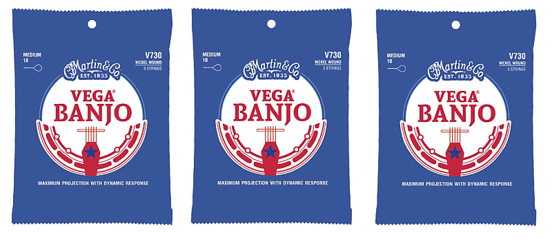 Martin V730 Vega Banjo Strings, Medium (10-25) (3-Pack)