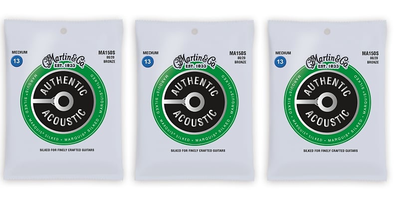 Martin MA150S Authentic Acoustic Marquis Silked Strings - 80/20 Bronze Medium (3 Pack)