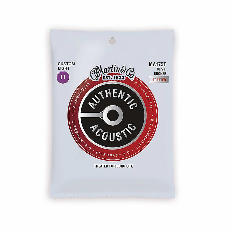 Martin MA175T Lifespan Treated 80/20 Bronze Authentic Acoustic Guitar Strings Custom Light 11-52