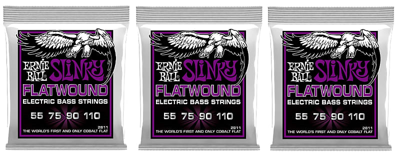 Ernie Ball 2811 Power Slinky Flatwound Electric Bass Strings 55-110 (3-Pack)