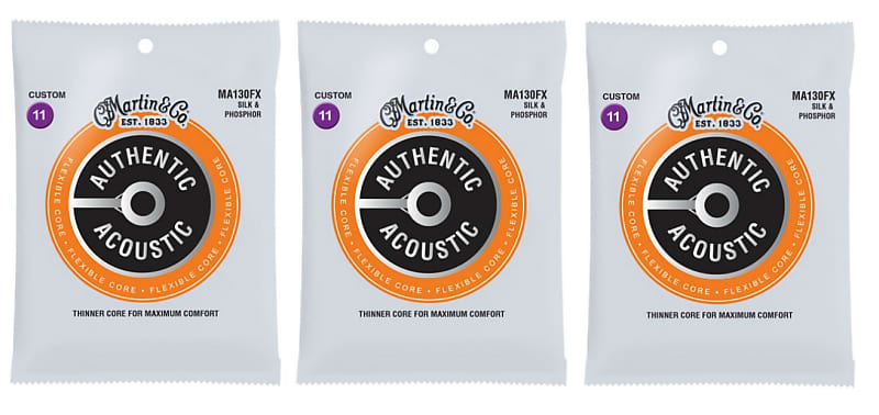 Martin MA130FX Flexible Core Acoustic Guitar Strings Silk and Phosphor Custom Light (3-Pack)