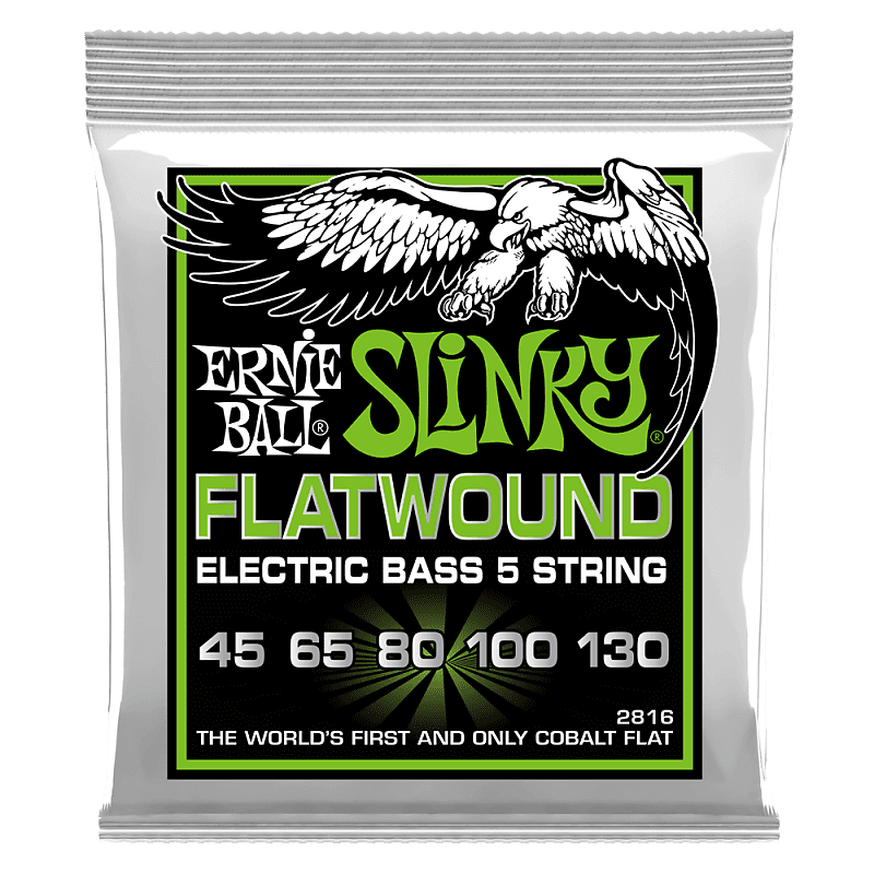 Ernie Ball Flatwound Regular Slinky 5-String Bass Guitar Strings 45-130