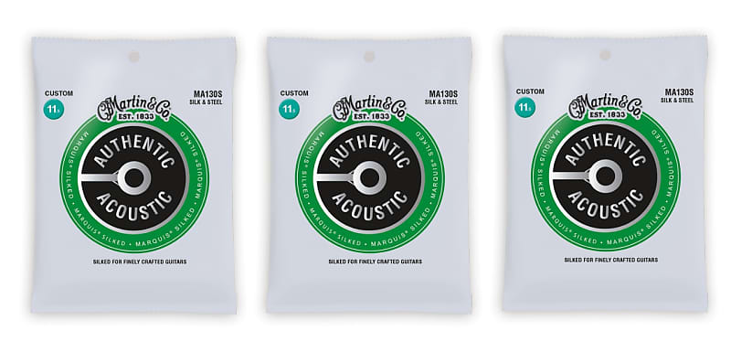 Martin MA130S Marquis Silked Acoustic Guitar Strings Silk and Steel 11.5-47 (3-Pack)