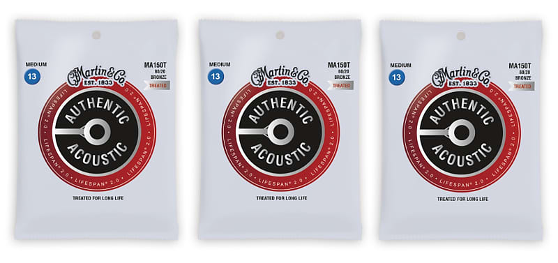 Martin MA150T Lifespan 2.0 Acoustic Guitar Strings Bronze Medium 13-56 (3-Pack)