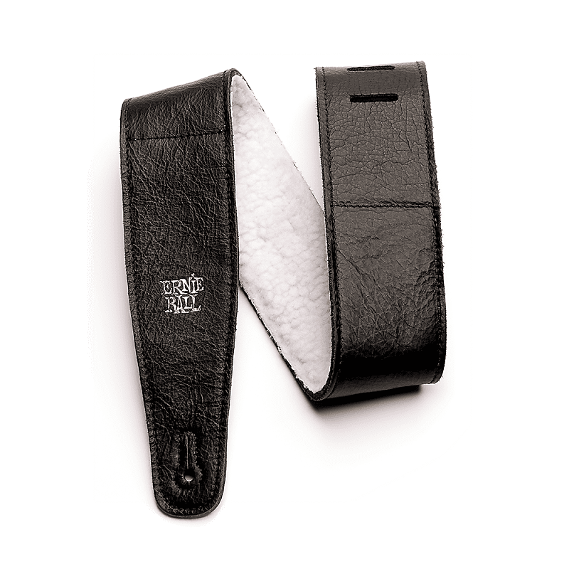 Ernie Ball 2.5" Adjustable Italian Leather Guitar Strap w/ Fur Padding Black