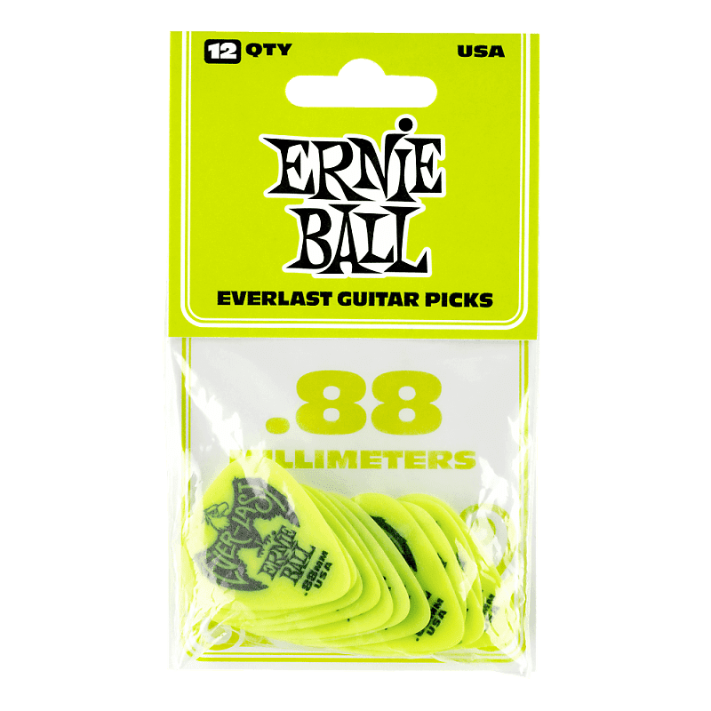 Ernie Ball Everlast .88mm Pick 12-Pack Green