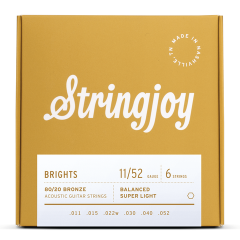 Stringjoy BB1152 Brights Acoustic Guitar String Set 80/20 Bronze 11-52