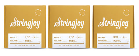Stringjoy BB1152 Brights Acoustic Guitar String Set 80/20 Bronze 11-52 (3-Pack)