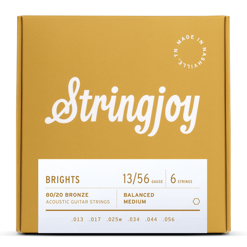 Stringjoy BB1356 Brights Acoustic Guitar String Set 80/20 Bronze 13-56