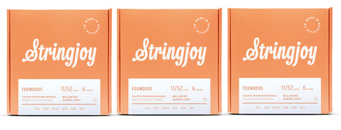 Stringjoy FW1152 Foxwoods Coated Acoustic Guitar String Set Phosphor Bronze 11-52 (3-Pack)