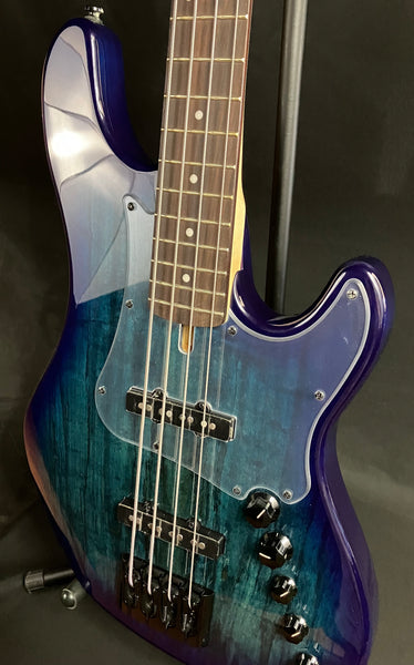 Cort GB-Fusion 4 4-String Bass Guitar Spalted Maple Blue Burst w/ Gig Bag