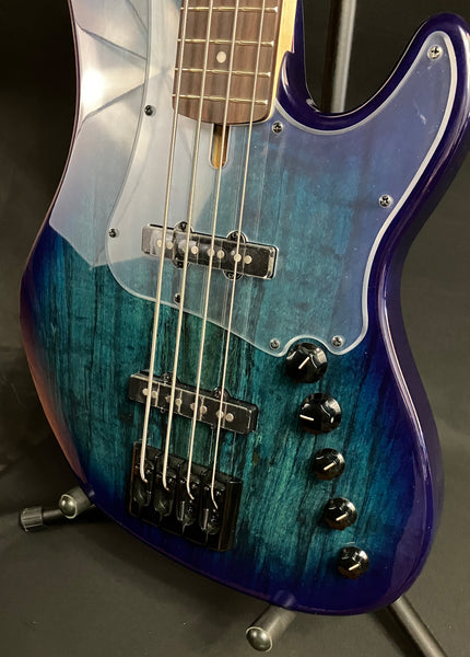 Cort GB-Fusion 4 4-String Bass Guitar Spalted Maple Blue Burst w/ Gig Bag