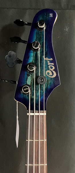 Cort GB-Fusion 4 4-String Bass Guitar Spalted Maple Blue Burst w/ Gig Bag