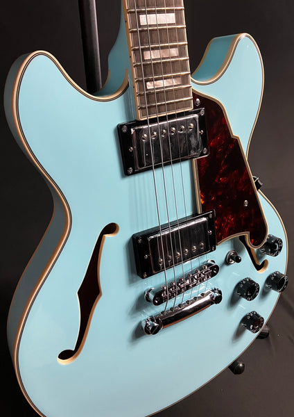 D'Angelico Premier Mini DC Semi-Hollow Body Electric Guitar Sky Blue w/ Gig Bag