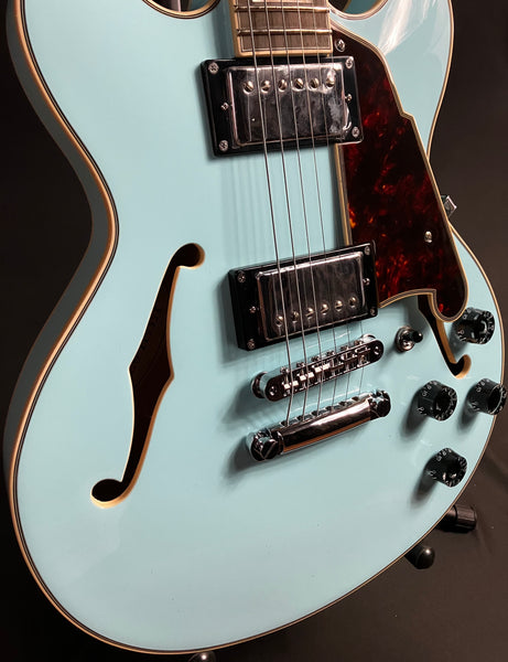 D'Angelico Premier Mini DC Semi-Hollow Body Electric Guitar Sky Blue w/ Gig Bag