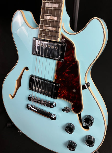 D'Angelico Premier Mini DC Semi-Hollow Body Electric Guitar Sky Blue w/ Gig Bag