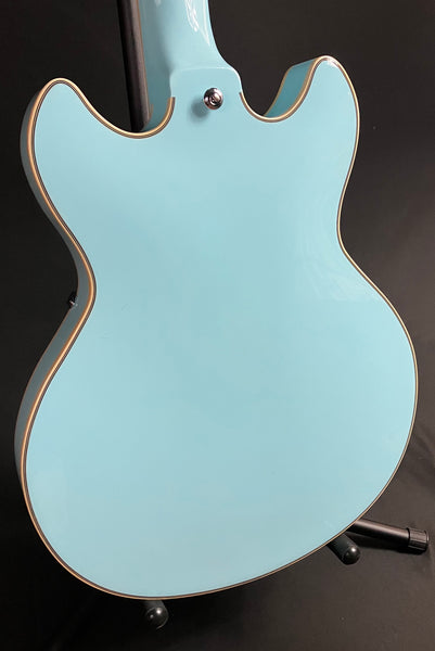 D'Angelico Premier Mini DC Semi-Hollow Body Electric Guitar Sky Blue w/ Gig Bag