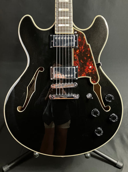 D'Angelico Premier DC Semi-Hollow Body Electric Guitar Black Flake Finish w/ Gig Bag