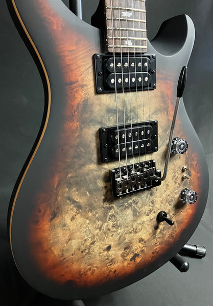 PRS SE Custom 24-08 "Exotic" Poplar Burl Electric Guitar Charcoal Cherry Midnight Burst (718)