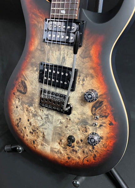 PRS SE Custom 24-08 "Exotic" Poplar Burl Electric Guitar Charcoal Cherry Midnight Burst (227)