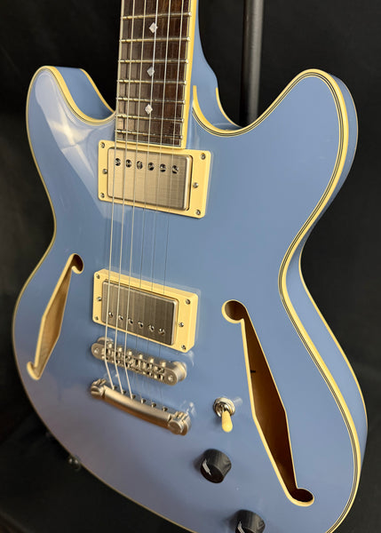 D'Angelico Excel Mini DC Tour Semi-Hollow Body Electric Guitar Slate Blue w/ Gig Bag